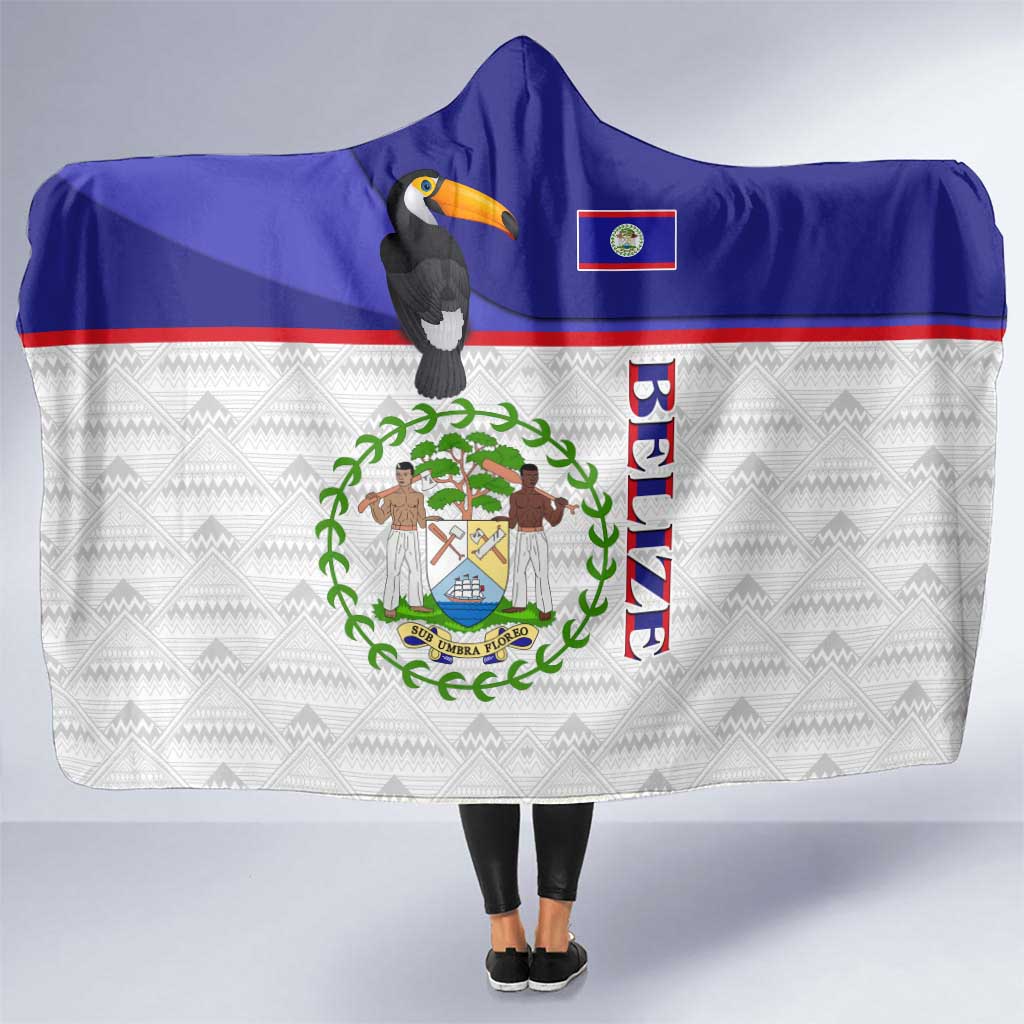 Belize National Emblem Hooded Blanket with Toucan Print and Flag-Inspired Blue Design