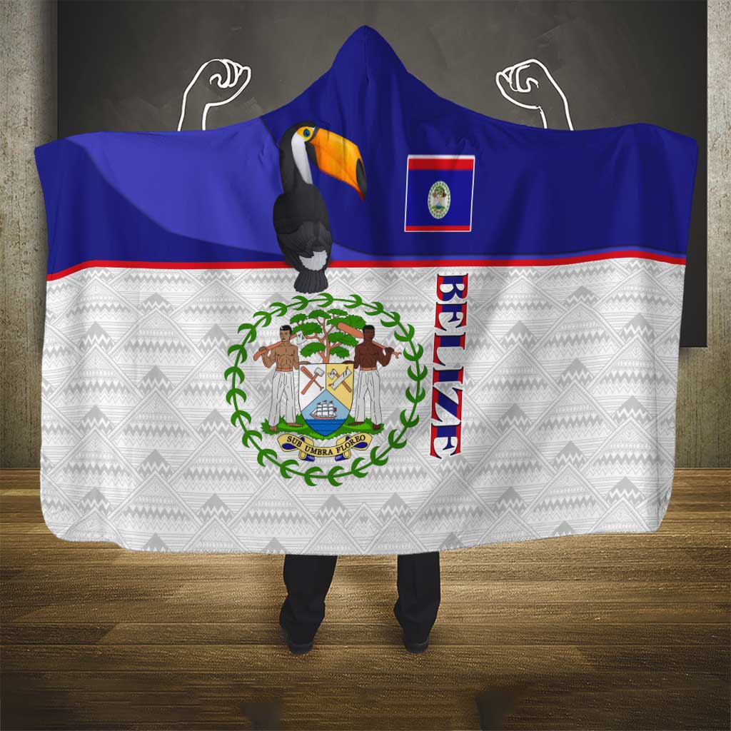 Belize National Emblem Hooded Blanket with Toucan Print and Flag-Inspired Blue Design
