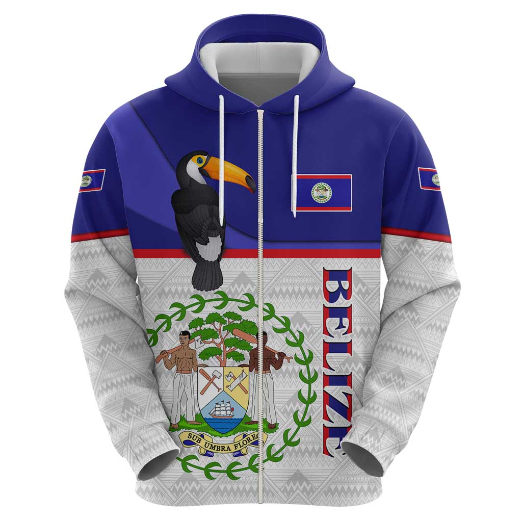 Belize National Emblem Hoodie with Toucan Print and Flag-Inspired Blue Design