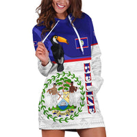 Belize National Emblem Hoodie Dress with Toucan Print and Flag-Inspired Blue Design