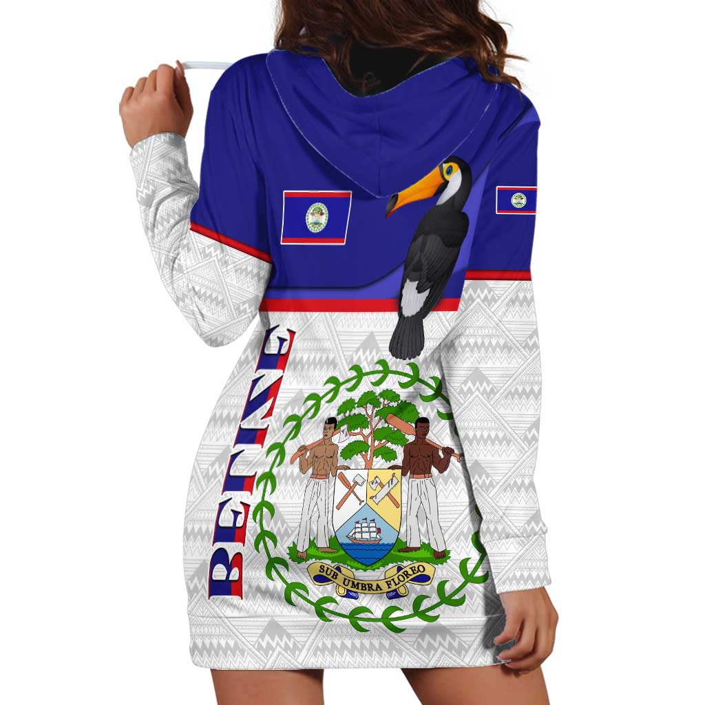 Belize National Emblem Hoodie Dress with Toucan Print and Flag-Inspired Blue Design