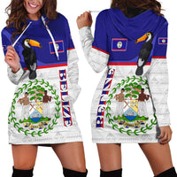 Belize National Emblem Hoodie Dress with Toucan Print and Flag-Inspired Blue Design