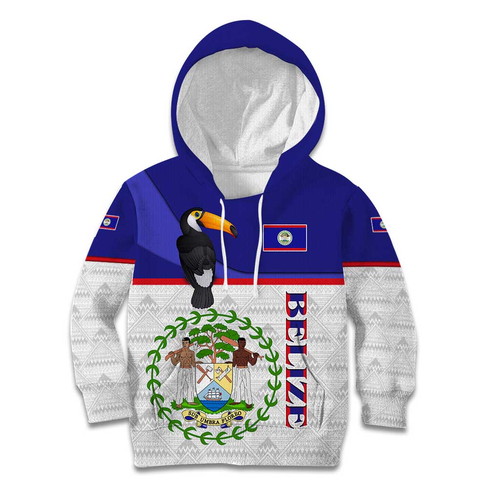 Belize National Emblem Kid Hoodie with Toucan Print and Flag-Inspired Blue Design