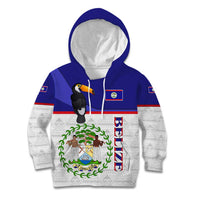Belize National Emblem Kid Hoodie with Toucan Print and Flag-Inspired Blue Design