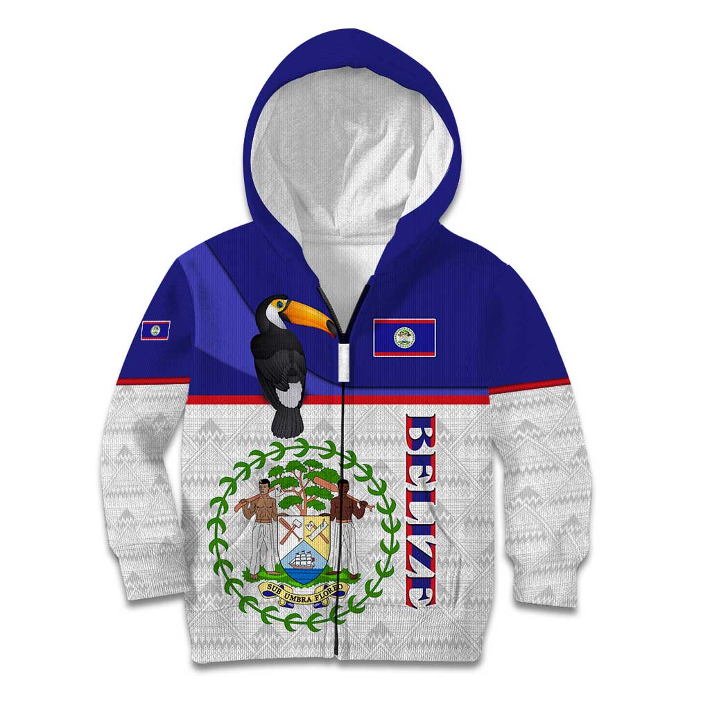 Belize National Emblem Kid Hoodie with Toucan Print and Flag-Inspired Blue Design