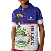 Belize National Emblem Kid Polo Shirt with Toucan Print and Flag-Inspired Blue Design