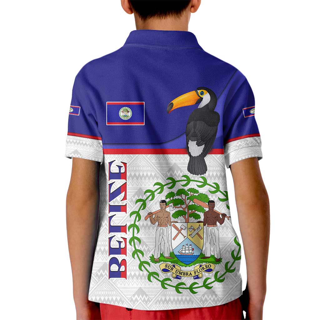 Belize National Emblem Kid Polo Shirt with Toucan Print and Flag-Inspired Blue Design