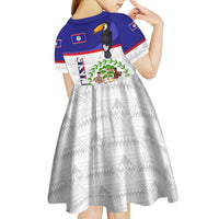Belize National Emblem Kid Short Sleeve Dress with Toucan Print and Flag-Inspired Blue Design