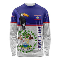 Belize National Emblem Long Sleeve Shirt with Toucan Print and Flag-Inspired Blue Design