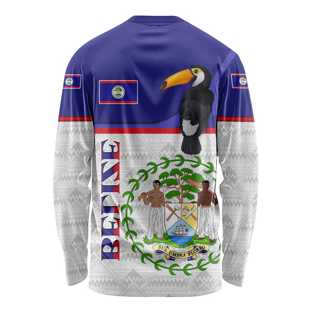 Belize National Emblem Long Sleeve Shirt with Toucan Print and Flag-Inspired Blue Design