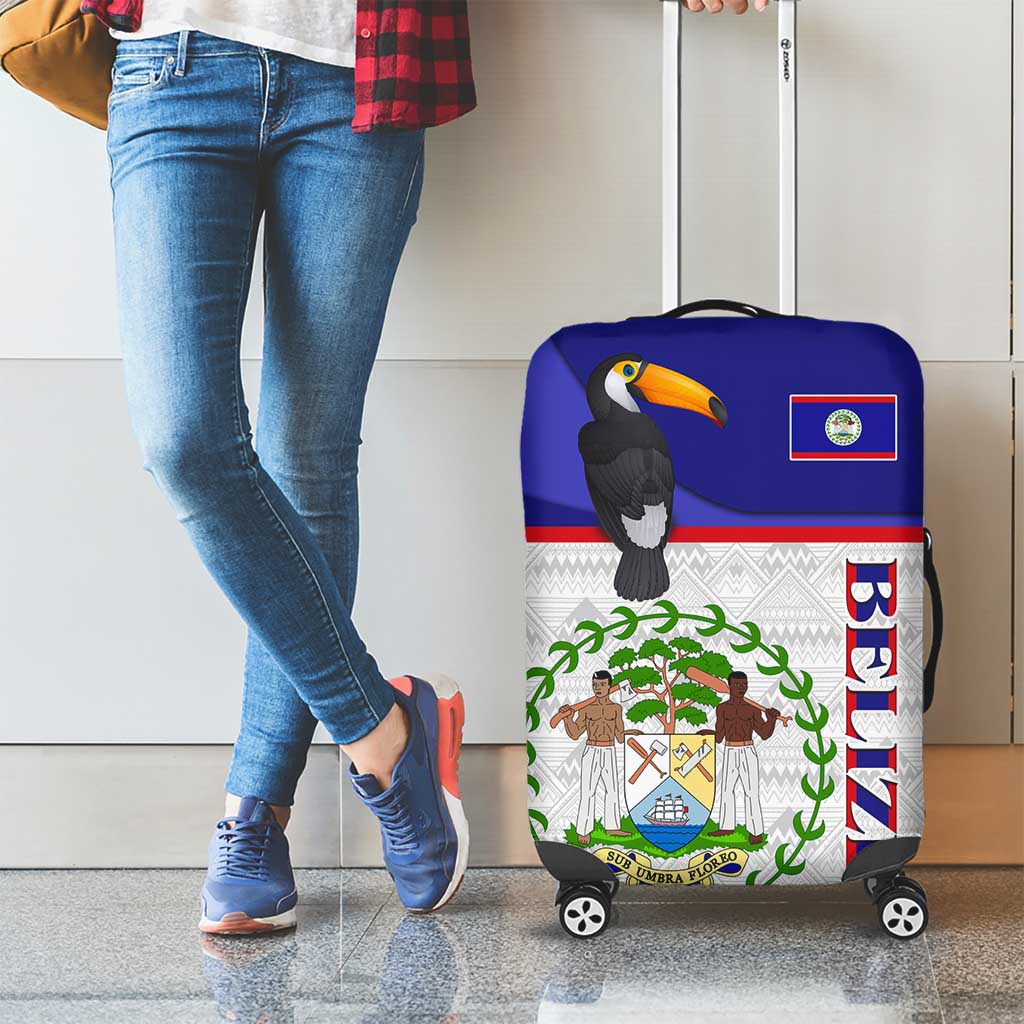 Belize National Emblem Luggage Cover with Toucan Print and Flag-Inspired Blue Design