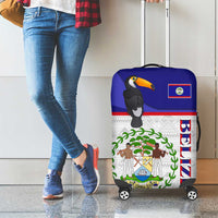 Belize National Emblem Luggage Cover with Toucan Print and Flag-Inspired Blue Design