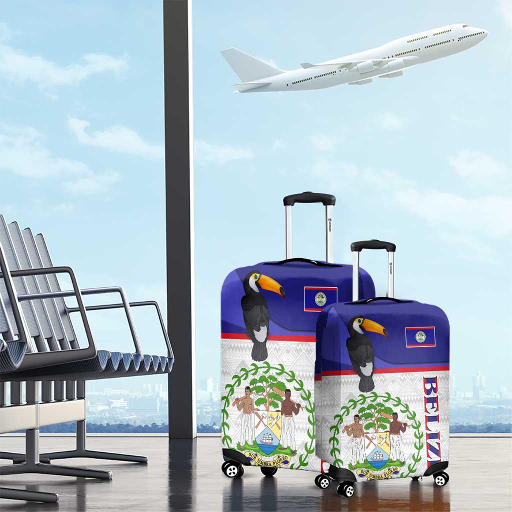 Belize National Emblem Luggage Cover with Toucan Print and Flag-Inspired Blue Design