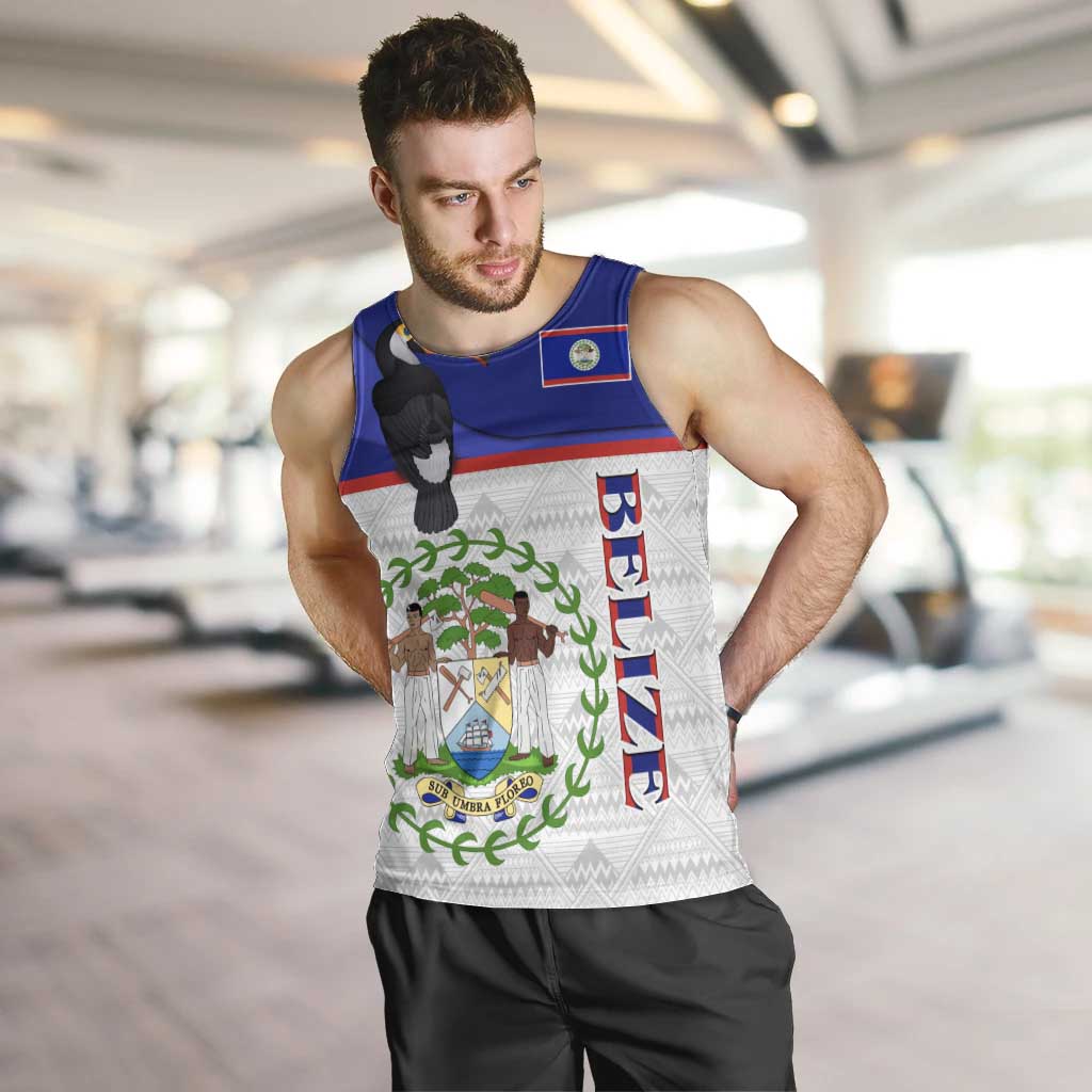 Belize National Emblem Men Tank Top with Toucan Print and Flag-Inspired Blue Design