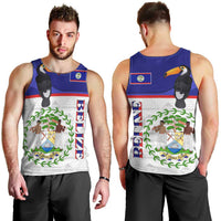 Belize National Emblem Men Tank Top with Toucan Print and Flag-Inspired Blue Design