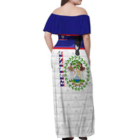 Belize National Emblem Off Shoulder Maxi Dress with Toucan Print and Flag-Inspired Blue Design