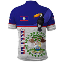 Belize National Emblem Polo Shirt with Toucan Print and Flag-Inspired Blue Design