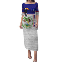 Belize National Emblem Puletasi with Toucan Print and Flag-Inspired Blue Design