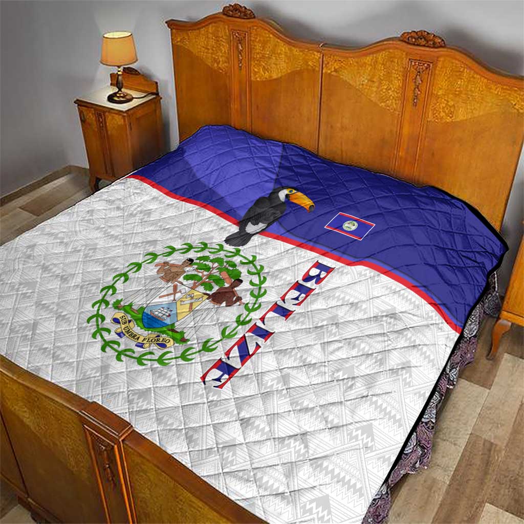 Belize National Emblem Quilt with Toucan Print and Flag-Inspired Blue Design