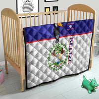 Belize National Emblem Quilt with Toucan Print and Flag-Inspired Blue Design
