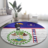 Belize National Emblem Round Carpet with Toucan Print and Flag-Inspired Blue Design
