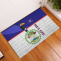Belize National Emblem Rubber Doormat with Toucan Print and Flag-Inspired Blue Design