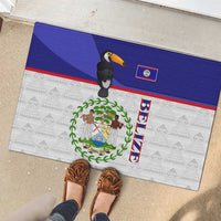 Belize National Emblem Rubber Doormat with Toucan Print and Flag-Inspired Blue Design