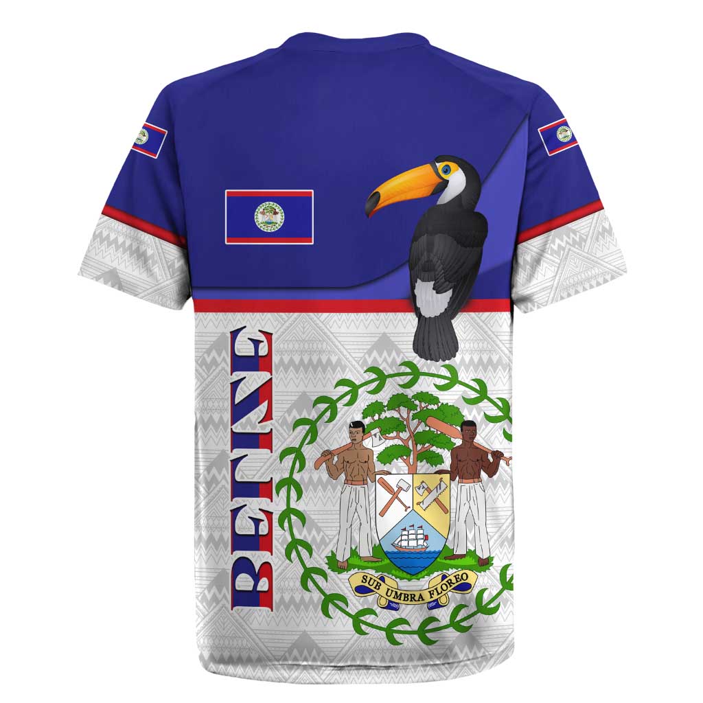 Belize National Emblem Rugby Jersey with Toucan Print and Flag-Inspired Blue Design