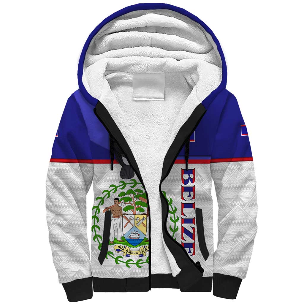 Belize National Emblem Sherpa Hoodie with Toucan Print and Flag-Inspired Blue Design