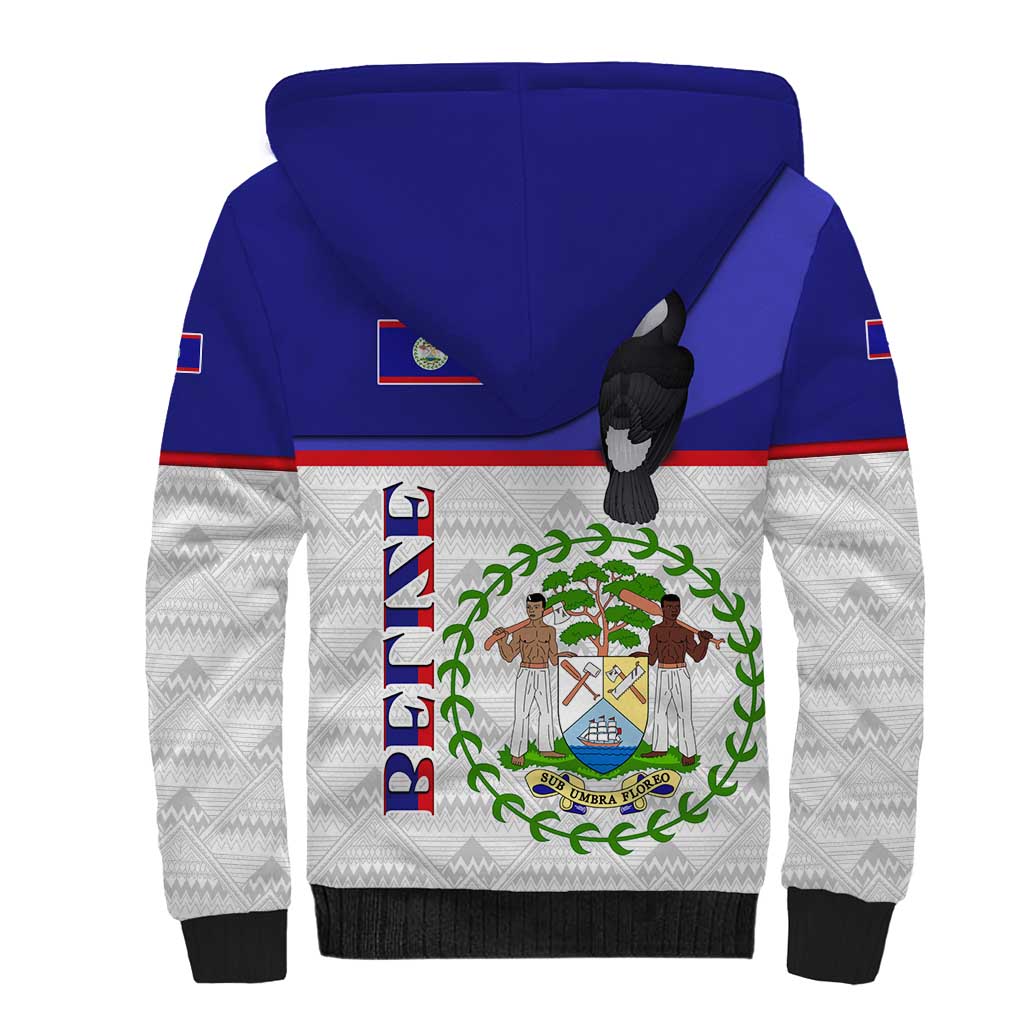 Belize National Emblem Sherpa Hoodie with Toucan Print and Flag-Inspired Blue Design