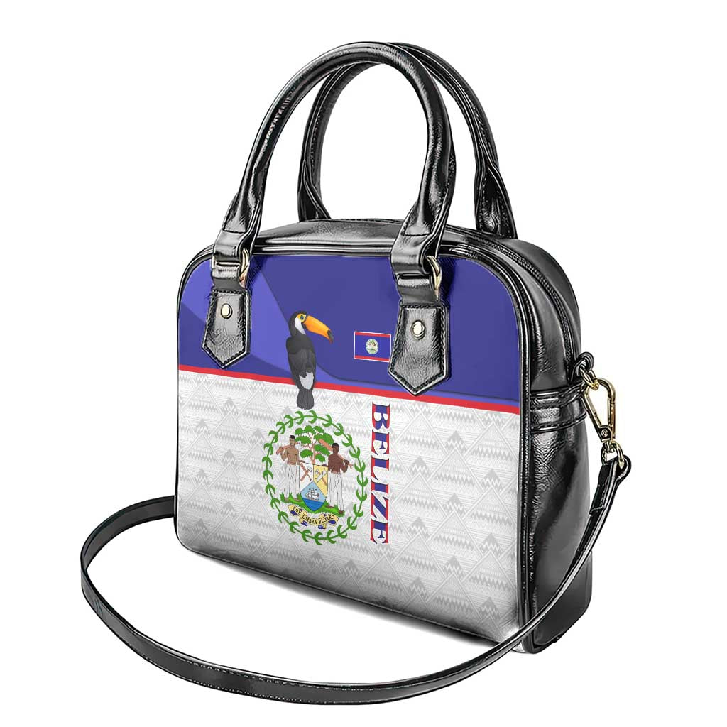 Belize National Emblem Shoulder Handbag with Toucan Print and Flag-Inspired Blue Design