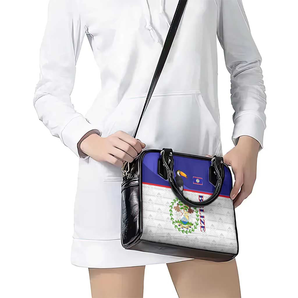 Belize National Emblem Shoulder Handbag with Toucan Print and Flag-Inspired Blue Design