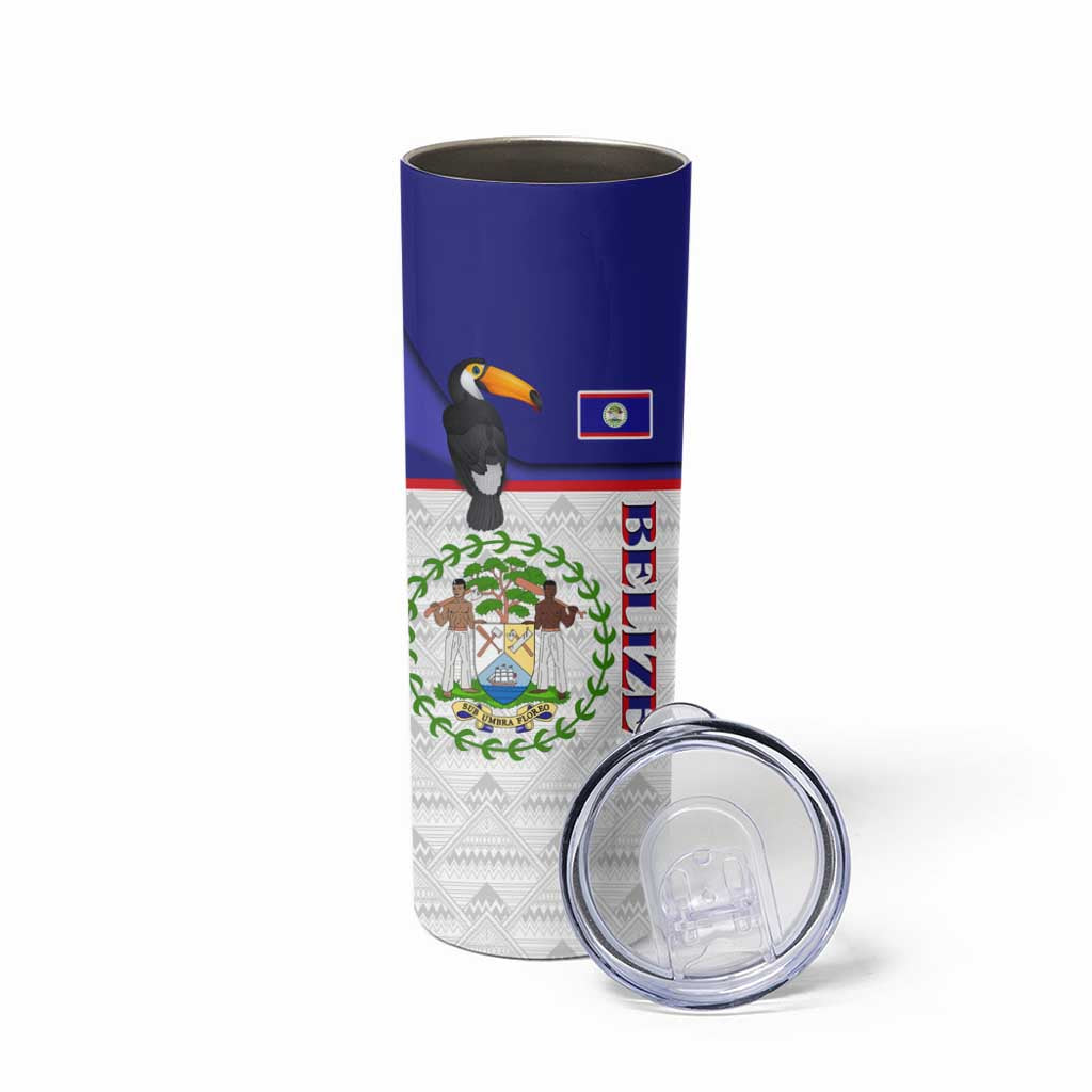 Belize National Emblem Skinny Tumbler with Toucan Print and Flag-Inspired Blue Design