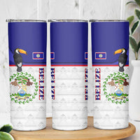 Belize National Emblem Skinny Tumbler with Toucan Print and Flag-Inspired Blue Design