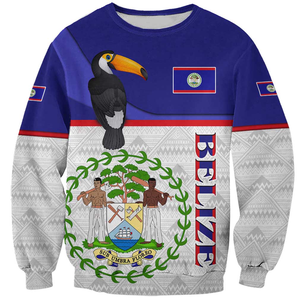 Belize National Emblem Sweatshirt with Toucan Print and Flag-Inspired Blue Design