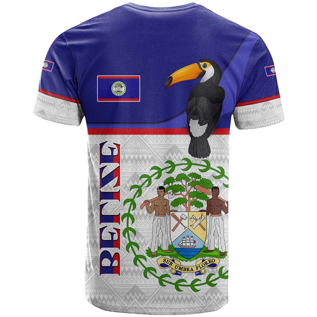 Belize National Emblem T Shirt with Toucan Print and Flag-Inspired Blue Design
