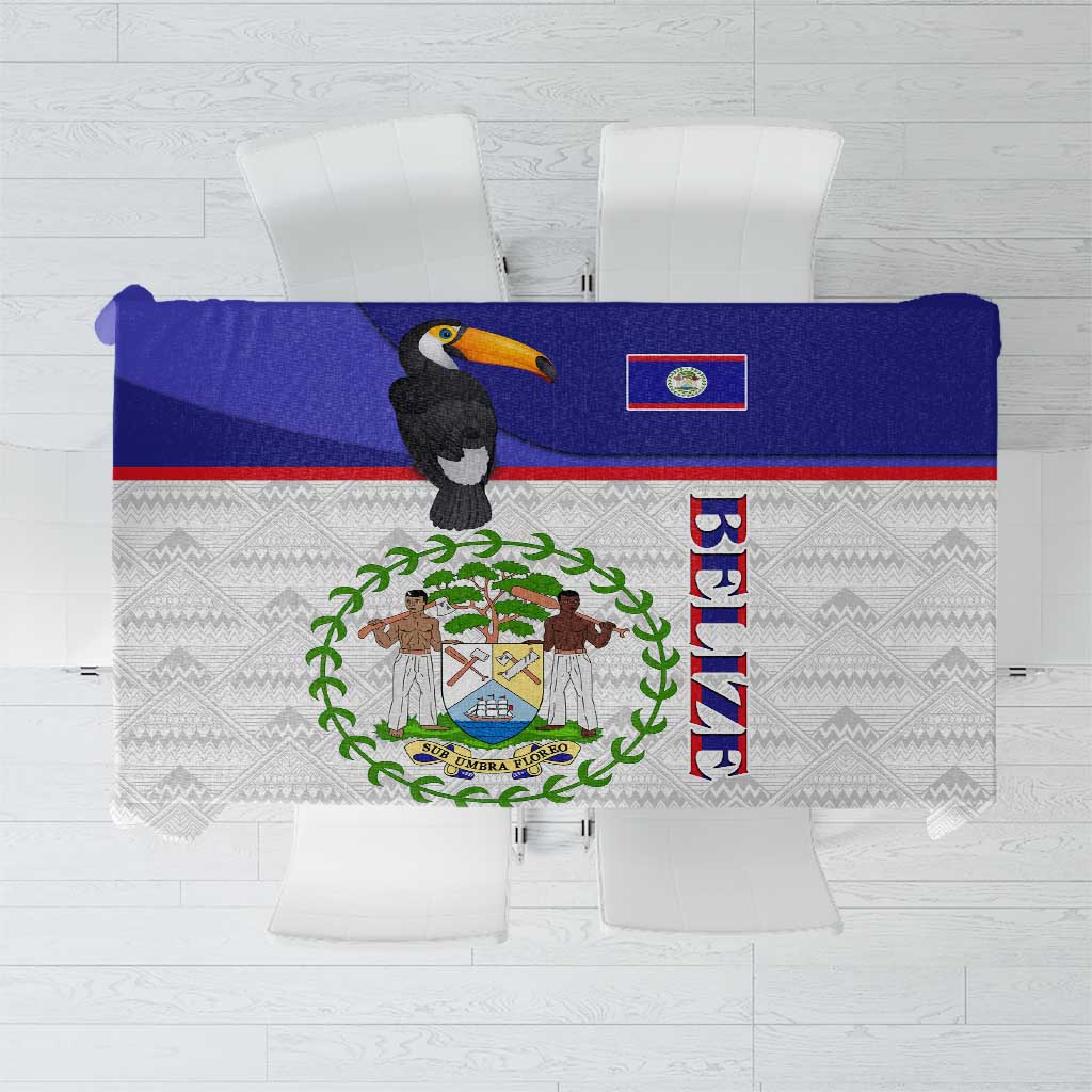 Belize National Emblem Tablecloth with Toucan Print and Flag-Inspired Blue Design
