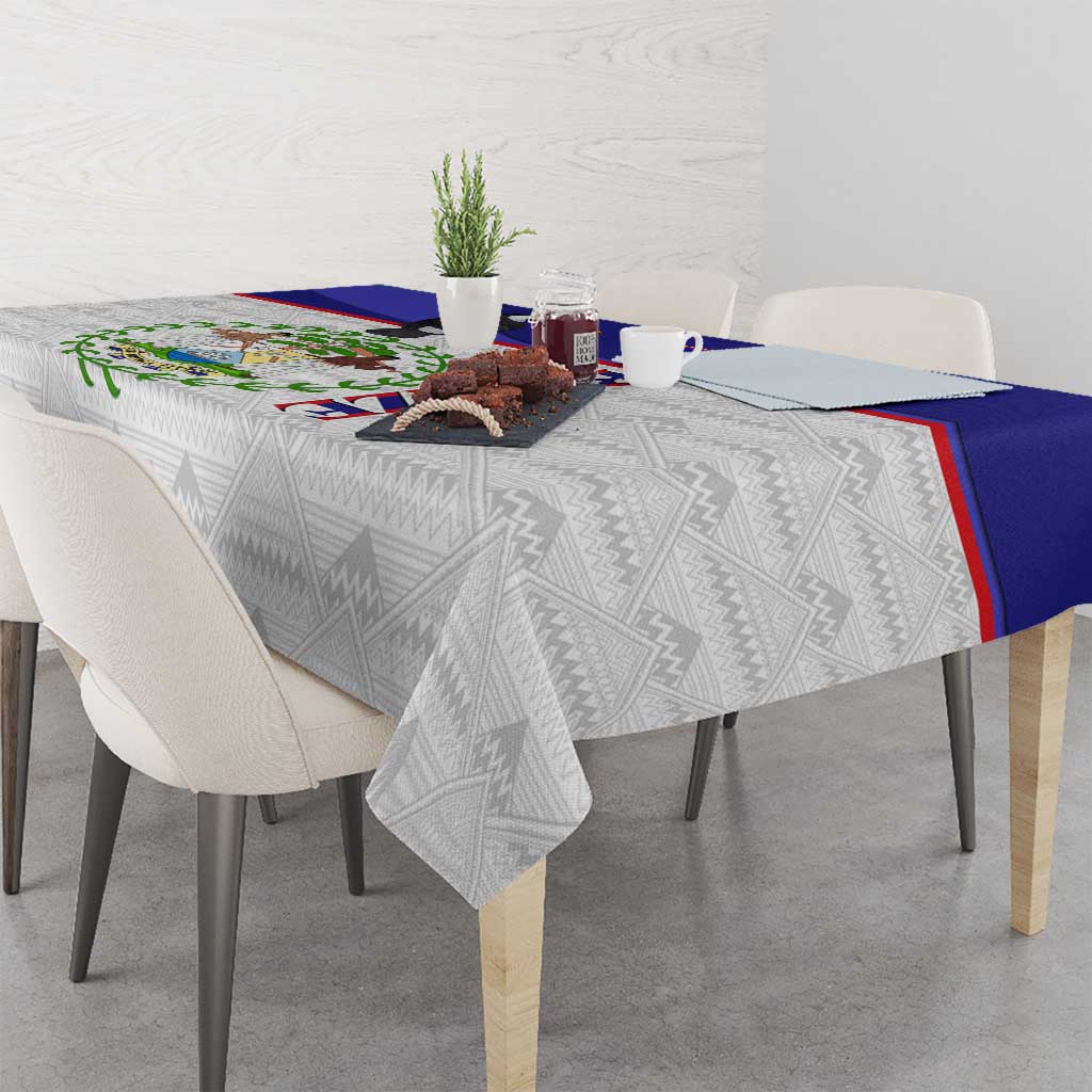 Belize National Emblem Tablecloth with Toucan Print and Flag-Inspired Blue Design