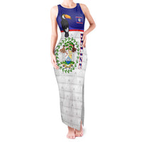Belize National Emblem Tank Maxi Dress with Toucan Print and Flag-Inspired Blue Design