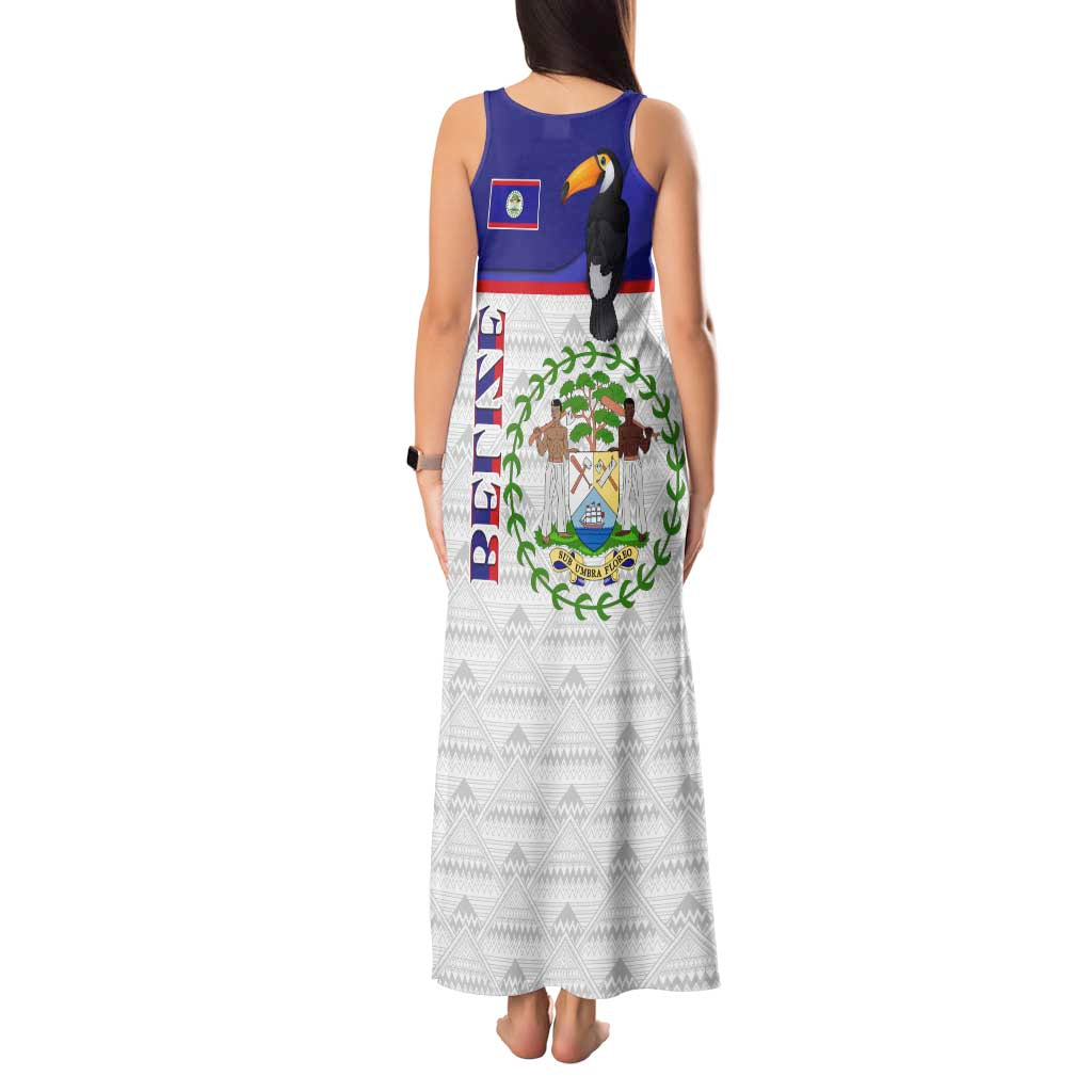 Belize National Emblem Tank Maxi Dress with Toucan Print and Flag-Inspired Blue Design