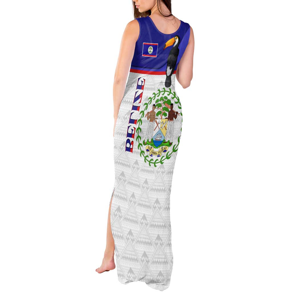 Belize National Emblem Tank Maxi Dress with Toucan Print and Flag-Inspired Blue Design