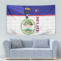 Belize National Emblem Tapestry with Toucan Print and Flag-Inspired Blue Design