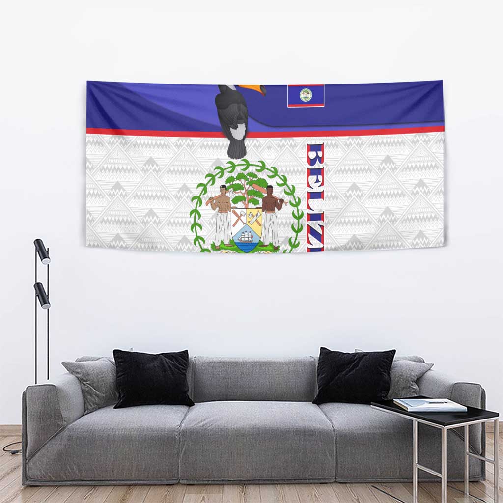 Belize National Emblem Tapestry with Toucan Print and Flag-Inspired Blue Design
