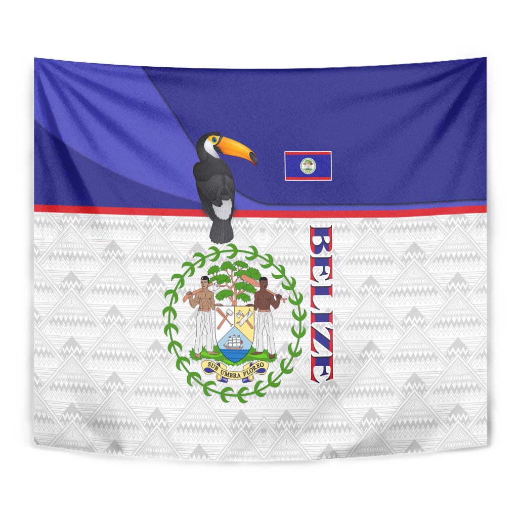 Belize National Emblem Tapestry with Toucan Print and Flag-Inspired Blue Design