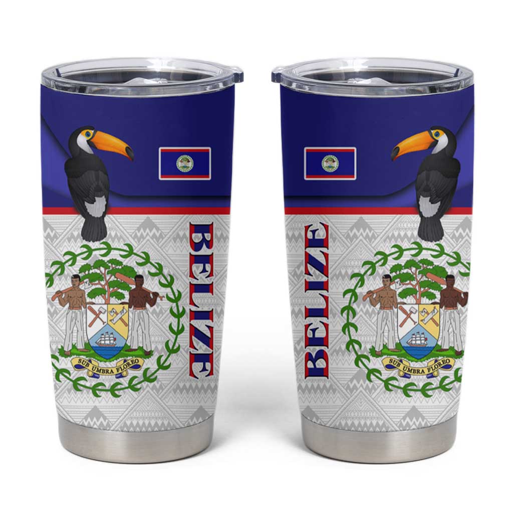 Belize National Emblem Tumbler Cup with Toucan Print and Flag-Inspired Blue Design