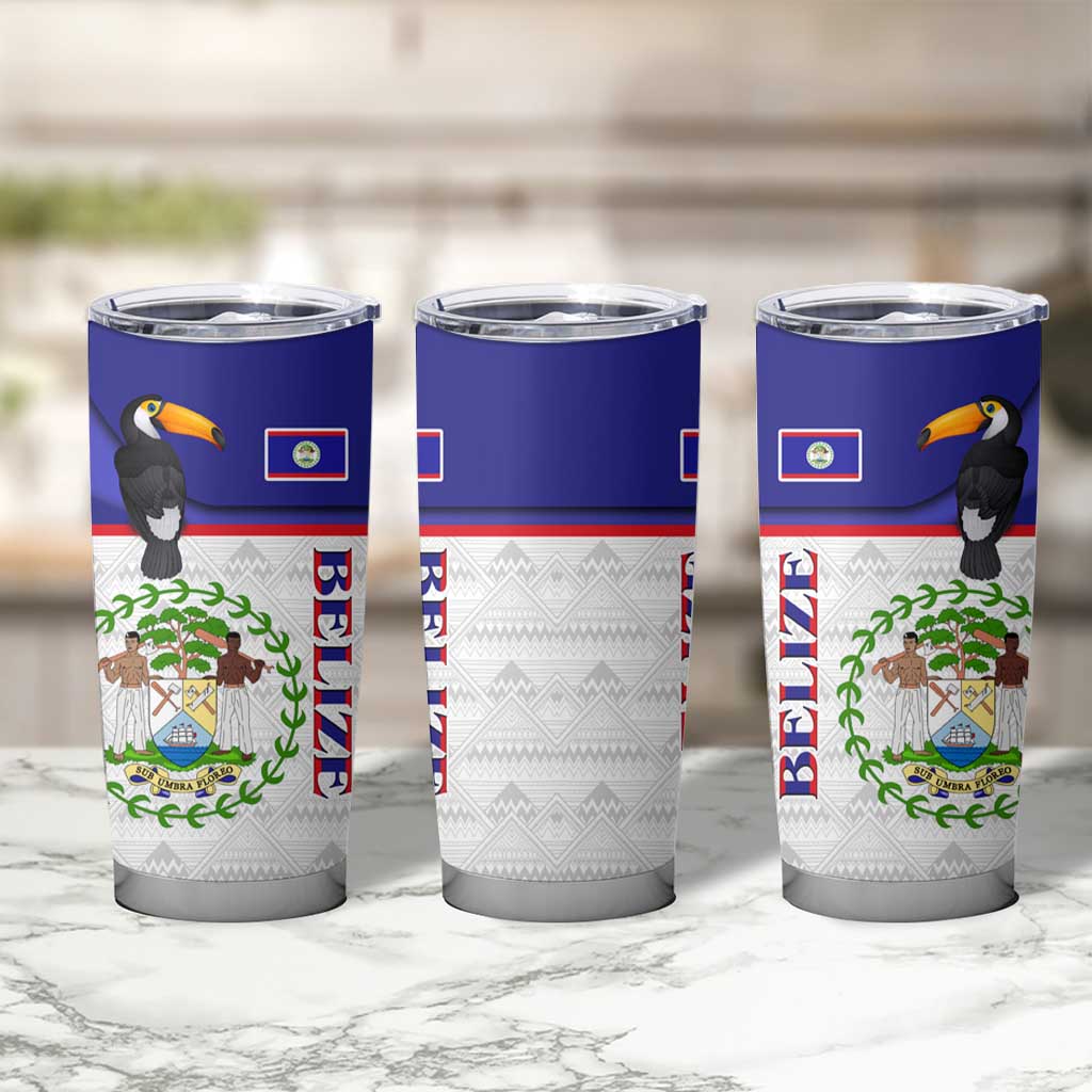 Belize National Emblem Tumbler Cup with Toucan Print and Flag-Inspired Blue Design