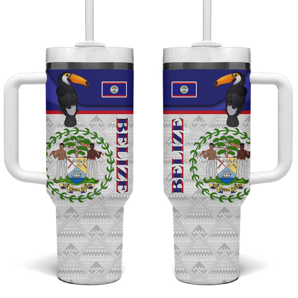 Belize National Emblem Tumbler With Handle with Toucan Print and Flag-Inspired Blue Design
