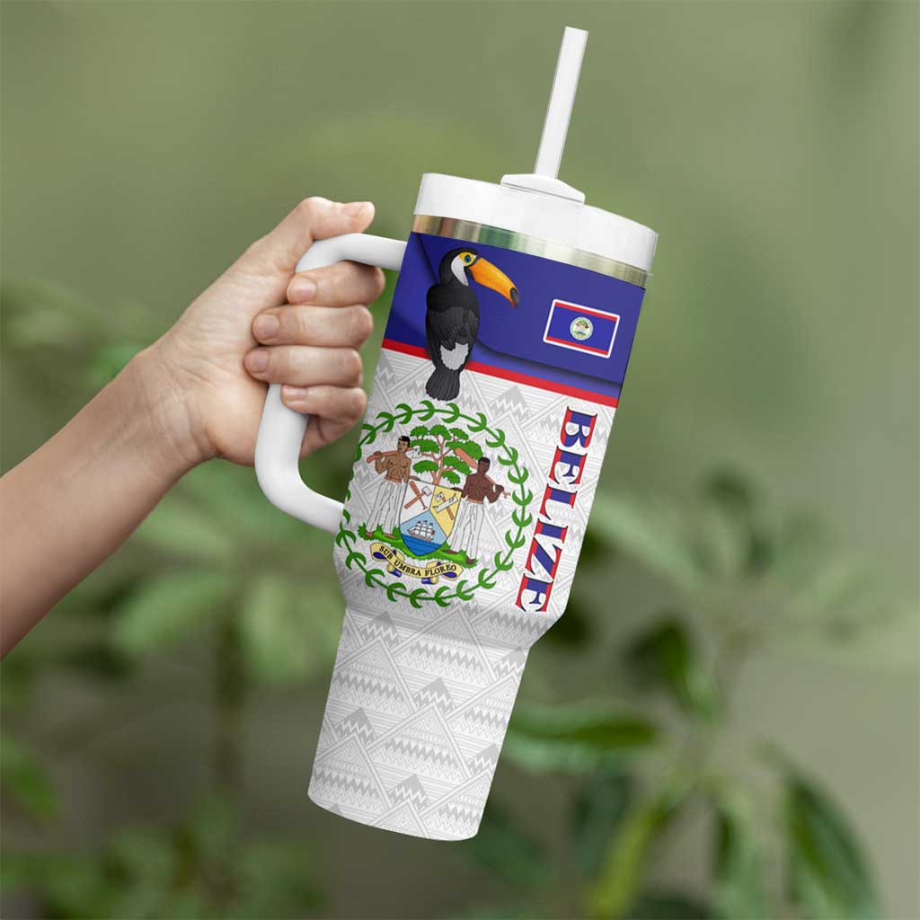 Belize National Emblem Tumbler With Handle with Toucan Print and Flag-Inspired Blue Design