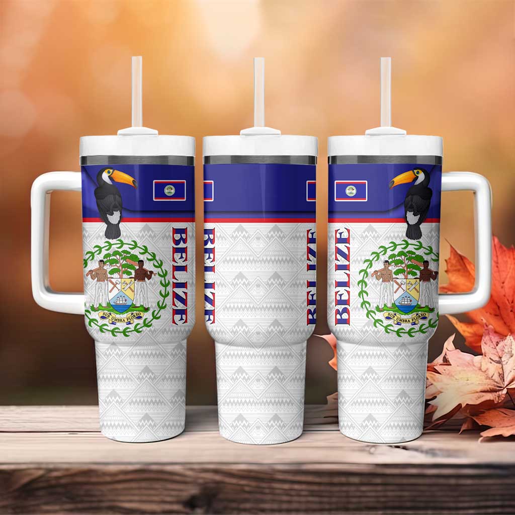 Belize National Emblem Tumbler With Handle with Toucan Print and Flag-Inspired Blue Design