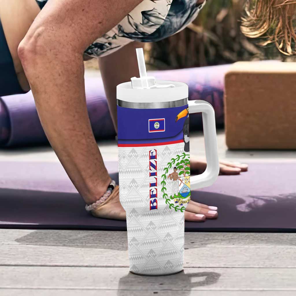 Belize National Emblem Tumbler With Handle with Toucan Print and Flag-Inspired Blue Design